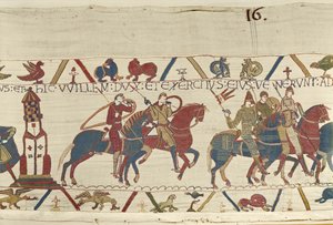 Wilhelm führt seine Armee gegen Herzog Conan von Bretagne, Teppich von Bayeux (Wollstickerei auf Leinen) von Unbekannt