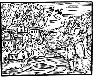 Hexen zerstören ein Haus durch Feuer - Schwaben, 1533