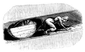 Frau Putter zieht einen Kohleschlitten entlang einer schmalen Naht, Südwales, ca. 1848 von Unbekannt
