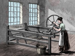 Frau benutzt eine Spinning Jenny, ca. 1880 von Unbekannt