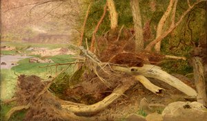 Bewaldete Landschaft mit Brücke, ca. 1860-1870