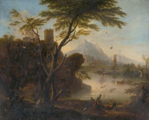 Bucht mit Burg und Figurenstaffage