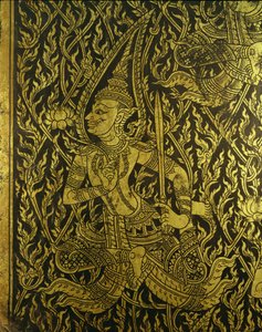 Detail eines thailändischen Schranks, ebonisiertes Holz mit Messingeinlagen