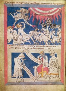 Latein 7253 15 675, f.4v: Hiob wird von Gott geprüft