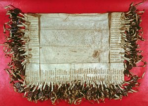 Mittelalterlicher Protestbrief des böhmischen Adels gegen die Behandlung von Jan Hus (ca. 1369-1415) durch das Konzil von Konstanz, 1415-16