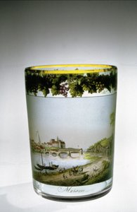 Becher emailliert mit einer Ansicht von Meissen von Samuel Mohn, deutsch, frühes 19. Jahrhundert von Unbekannt Unbekannt