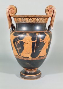 Volutenkrater, Dionysische Szene zeigt rituelle Zerstückelung eines wilden Tieres, attisch, 450-425 v. Chr. von Unbekannt Unbekannt