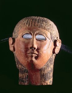 00368 Bärtige Maske, aus Karthago, Tunesien, Phönizisch, 4. Jahrhundert v. Chr. (geformter, bemalter Terrakotta)