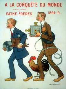 1898 Plakat von Adrien Barrère für die Brüder Charles Pathé (1863-1957) und Émile Pathé (1860-1937), französische Ingenieure, Filmproduzenten, hier mit dem Hahn (ihr Symbol), Projektor und Phonograph von Unbekannt