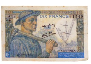 10-Franc-Schein von 1942 von Unbekannter Künstler