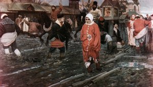 Eine Moskauer Straße im 17. Jahrhundert an einem Feiertag, ein Gemälde von A. Ryabushkin
