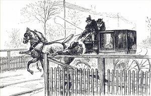 Ein Pferd und Wagen fahren durch die Straßen von London