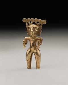 Seltene internationale Goldfigur eines Schamanen, wahrscheinlich aus Panama oder Costa Rica, ca. 500-1000