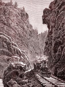 Ein Zug überquert die Colorado-Berge. USA im Jahr 1886 von Unbekannter Künstler
