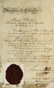 Akt der Erhebung des Dorfes San Miguel de Ibarra durch Simon Bolivar