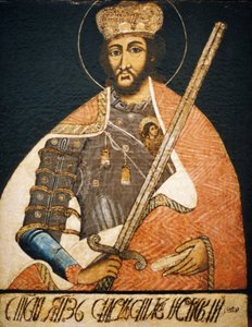 Alexander Newski als Kriegerheiliger in einem Porträt eines unbekannten Künstlers aus dem frühen 18. Jahrhundert, Staatliches Historisches Museum, Moskau von Unbekannter Künstler