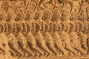 Angkor Wat. Detail der Reliefskulptur aus der Schlacht von Kurukshetra Siem Reap Kambodscha von Unbekannt