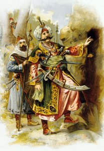Arabische Nächte: Ali Baba und die vierzig Räuber: der Anführer der Räuber sagt "Sesam öffne dich", Werbung für "Le Bon Marche" um 1900 von Unbekannter Künstler