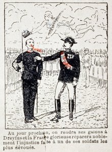 Armee verleiht Kapitän Dreyfus Streifen, ca. 1906 (Zeichnung) von Unbekannter Künstler