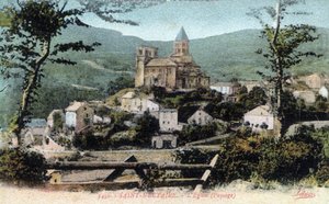 Auvergne, Puy-de-Dome (63), Saint Nectaire: Blick auf das Dorf und die Kirche - Postkarte Ende 19. Anfang 20. Jahrhundert
