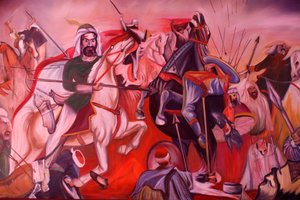 Bektachi (Bektashi) Tekke in Gjakove, Kosovo. Gemälde, das die Schlacht von Kerbala darstellt. (Foto) von Unbekannt