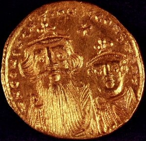 Byzantinische Münze mit Darstellung des Kaisers von Unbekannt