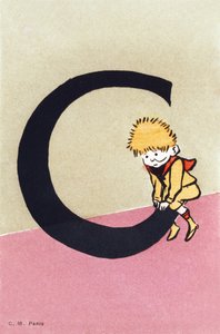 C wie cheval - Alphabet für Kinder. C. M. Herausgeber, Paris. Handbemalte Postkarten, abgestempelt 1904. Maße: 14 x 9 cm