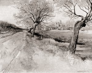 Canterbury Cathedral von Südwesten bei Sonnenuntergang, aus The Century Magazine, veröffentlicht 1887 (Gravur) von Unbekannt