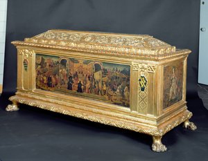 Cassone mit Tafeln, die die Mäßigkeit des Scipio und Allegorien der Tapferkeit und Klugheit darstellen, zugeschrieben der Werkstatt von Apollonio di Giovanni, um 1460-65 von Unbekannt