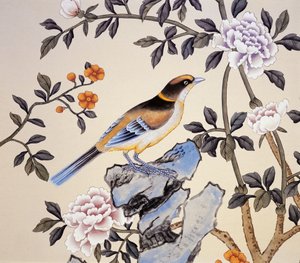 Chinoiserie-Tapete, Marble Hill House, Twickenham, Richmond, Middlesex, UK von Unbekannter Künstler
