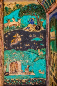 Chittra Shala Innenhof mit virtuosen feinen Gemälden, Taragarh-Fort, Bundi, Rajasthan, Indien, Asien (Foto) von Unbekannter Künstler