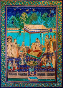 Chittra Shala Innenhof mit virtuosen feinen Gemälden, Taragarh Fort, Bundi, Rajasthan, Indien von Unbekannter Künstler