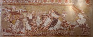 Kirche (Église Saint-Martin). Innenraum. Wandmalereien (Fresko). Nordwand des Chors. Detail. Verhaftung Christi, Fußwaschung. 12. Jahrhundert
