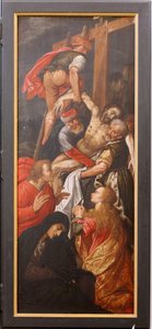 Kirche (Eglise Saint-Martin). Innenansicht. Triptychon. Die Kreuzigung