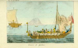 Corocoro-Boot mit Segeln und Rudern von der Insel Guebe, Molukken, Indonesien von Unbekannt