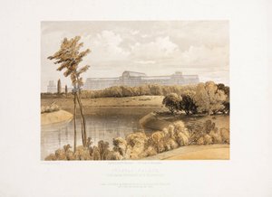 Kristallpalast, nach der Großen Ausstellung Der Kristallpalast vom Zwischenreservoir, ca. 1855