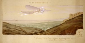 Anfang der Luftfahrt: John Moisant führt den ersten Passagiertransport über den Ärmelkanal durch, indem er seinen Mechaniker in seinem Bleriot-Doppeldecker am 17. August 1910 mitnimmt von Unbekannt