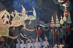 Detail eines Wandgemäldes im Uposatha (Schreinhalle) des Buddhapadipa-Tempels, Wimbledon, Großbritannien von Unbekannt