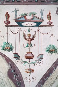 Detail der Decke der Halle der Grotesken (16. Jahrhundert), Schloss Della Manta, Manta (Cuneo), Piemont, Italien von Benjamin Baud