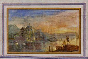 Detail der Dekoration, die eine Landschaft darstellt, Das Rote Zimmer, Das Königliche Apartment, Der Königspalast oder Palazzo dei Normanni, Palermo, Sizilien, Italien von Unbekannter Künstler