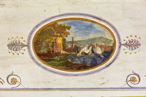 Detail der Dekoration, die Schwäne darstellt, Das Rote Zimmer, Das Königliche Apartment, Der Königspalast oder Palazzo dei Normanni, Palermo, Sizilien, Italien