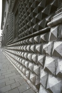 Detail der Fassade des Palazzo dei Diamanti, Ferrara, Italien