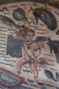 Detail des Fischfang-Mosaiks. Netzfischerei. 3. - 4. Jahrhundert. Römische Villa del Casale, Sizilien. UNESCO-Weltkulturerbe. von William M. Timlin