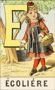 E: Schülerin - Gravur aus ABCD der kleinen Mädchen. Pellerin & Cie, Drucker-Verleger, Epinal, um 1890. Serie A. Maße: 19 x 13,5 cm von Unbekannt