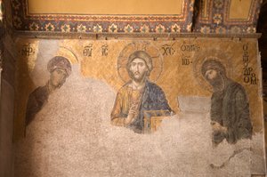 Europa-Asien, Türkei, Istanbul, Aya-Sofya-Museum (537 n. Chr., ehemals Moschee und Kirche), Mosaiktafel mit Christus, Maria und Johannes dem Täufer