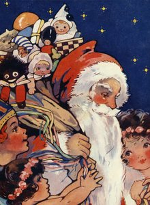 Weihnachtsmann mit Sack voller Spielzeug für Kinder von Unbekannter Künstler