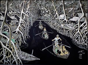 Kunstmuseum, Ca Mau Guerrillas von Thai Ha, Lackgravur, Ho-Chi-Minh-Stadt, Vietnam, 2018 von Josef Eberz
