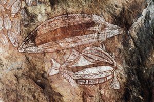 Fisch, Felsmalerei, Arnhem Land, Northern Territory, Australien, Aborigines-Kultur von Benjamin Baud