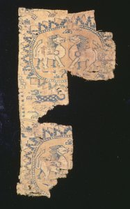 Fragment eines Lampas aus Leinen und Seide, Zentralasien