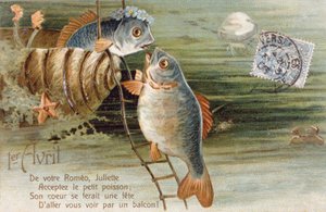 Französische Postkarte mit Bild von zwei Fischen